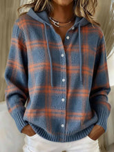 Cardigan à capuche en tricot confortable à motif à carreaux vintage pour femmes